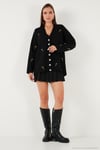 Oversize Fit Desenli V Yaka Triko Kadın Hırka 4616193 SİYAH