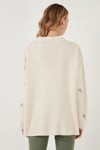Oversize Fit Desenli V Yaka Triko Kadın Hırka 4616193 KREM
