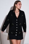 Oversize Fit Desenli V Yaka Triko Kadın Hırka 4616193 SİYAH