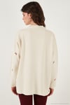 Oversize Fit Desenli V Yaka Triko Kadın Hırka 4616193 Krem-Kırmızı