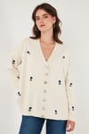 Oversize Fit Desenli V Yaka Triko Kadın Hırka 4616193 Krem-Saks