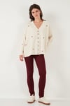 Oversize Fit Desenli V Yaka Triko Kadın Hırka 4616193 Krem-Kırmızı