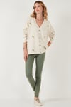 Oversize Fit Desenli V Yaka Triko Kadın Hırka 4616193 KREM