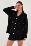 Oversize Fit Desenli V Yaka Triko Kadın Hırka 4616193 SİYAH