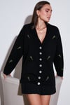 Oversize Fit Desenli V Yaka Triko Kadın Hırka 4616193 SİYAH