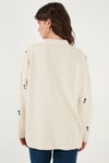 Oversize Fit Desenli V Yaka Triko Kadın Hırka 4616193 Krem-Saks