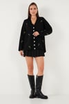 Oversize Fit Desenli V Yaka Triko Kadın Hırka 4616193 SİYAH
