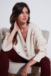 Oversize Fit Desenli V Yaka Triko Kadın Hırka 4616193 Krem-Kırmızı
