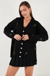 Oversize Fit Desenli V Yaka Triko Kadın Hırka 4616193 SİYAH