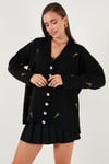 Oversize Fit Desenli V Yaka Triko Kadın Hırka 4616193 SİYAH