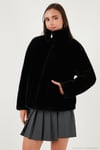 Oversize Fit Dik Yaka Fermuarlı Kadın Kürk 497ZETA SİYAH