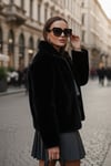 Oversize Fit Dik Yaka Fermuarlı Kadın Kürk 497ZETA SİYAH