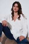 Oversize Fit Düğmeli V Yaka Uzun Kollu Triko Kadın Hırka 4616232 TAŞ