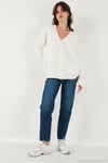 Oversize Fit Düğmeli V Yaka Uzun Kollu Triko Kadın Hırka 4616232 TAŞ