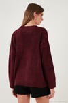 Oversize Fit Düğmeli V Yaka Uzun Kollu Triko Kadın Hırka 4616232 BORDO