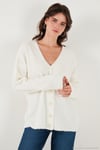 Oversize Fit Düğmeli V Yaka Uzun Kollu Triko Kadın Hırka 4616232 TAŞ