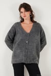 Oversize Fit Düğmeli V Yaka Uzun Kollu Triko Kadın Hırka 4616232 ANTRASİT