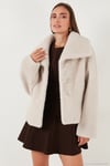 Oversize Fit Geniş Yaka Astarlı Kadın Kürk 497AFRA EKRU
