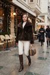 Oversize Fit Geniş Yaka Astarlı Kadın Kürk 497AFRA KAHVE