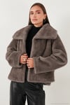 Oversize Fit Geniş Yaka Astarlı Kadın Kürk 497AFRA GRİ