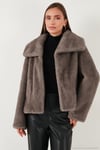 Oversize Fit Geniş Yaka Astarlı Kadın Kürk 497AFRA GRİ