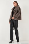 Oversize Fit Geniş Yaka Astarlı Kadın Kürk 497AFRA GRİ