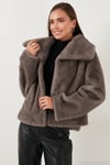 Oversize Fit Geniş Yaka Astarlı Kadın Kürk 497AFRA GRİ