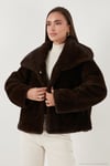 Oversize Fit Geniş Yaka Astarlı Kadın Kürk 497AFRA KAHVE