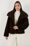 Oversize Fit Geniş Yaka Astarlı Kadın Kürk 497AFRA KAHVE