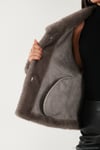 Oversize Fit Geniş Yaka Astarlı Kadın Kürk 497AFRA GRİ
