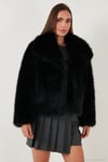 Oversize Fit Gömlek Yaka Cepli Astarlı  Mont Kadın Kürk 497BERRY SİYAH