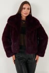 Oversize Fit Gömlek Yaka Cepli Astarlı  Mont Kadın Kürk 497BERRY BORDO