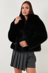 Oversize Fit Gömlek Yaka Cepli Astarlı  Mont Kadın Kürk 497BERRY SİYAH