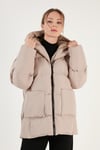 Oversize Fit Kapüşonlu Şişme Kadın Mont 640Y047 TAŞ