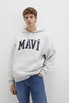 Oversize Fit Kapüşonlu Yaka Logo Baskılı Erkek Sweat 067149-80196 AÇIK GRİ