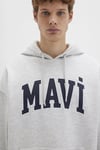Oversize Fit Kapüşonlu Yaka Logo Baskılı Erkek Sweat 067149-80196 AÇIK GRİ