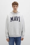 Oversize Fit Kapüşonlu Yaka Logo Baskılı Erkek Sweat 067149-80196 AÇIK GRİ