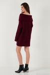 Oversize Fit Kayık Yaka Uzun Kollu Mini Triko Kadın Elbise 4615218 BORDO