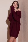 Oversize Fit Kayık Yaka Uzun Kollu Mini Triko Kadın Elbise 4615218 BORDO