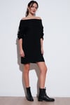 Oversize Fit Kayık Yaka Uzun Kollu Mini Triko Kadın Elbise 4615218 SİYAH
