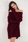 Oversize Fit Kayık Yaka Uzun Kollu Mini Triko Kadın Elbise 4615218 BORDO