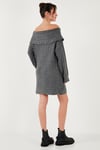 Oversize Fit Kayık Yaka Uzun Kollu Mini Triko Kadın Elbise 4615218 ANTRASİT