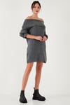 Oversize Fit Kayık Yaka Uzun Kollu Mini Triko Kadın Elbise 4615218 ANTRASİT