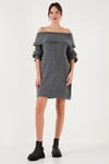 Oversize Fit Kayık Yaka Uzun Kollu Mini Triko Kadın Elbise 4615218 ANTRASİT
