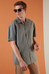 Oversize Fit Kısa Kollu Tek Cepli Apaş Yaka Erkek Gömlek CF21194664 HAKİ