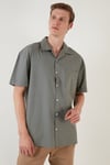 Oversize Fit Kısa Kollu Tek Cepli Apaş Yaka Erkek Gömlek CF21194664 HAKİ