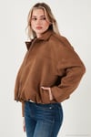Oversize Fit Klasik Yaka Süet Dokulu Bomber Ceket Kadın Mont 6524932 TABA