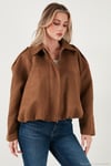 Oversize Fit Klasik Yaka Süet Dokulu Bomber Ceket Kadın Mont 6524932 TABA