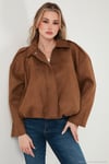 Oversize Fit Klasik Yaka Süet Dokulu Bomber Ceket Kadın Mont 6524932 TABA