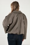 Oversize Fit Klasik Yaka Süet Dokulu Bomber Ceket Kadın Mont 6524932 HAKİ